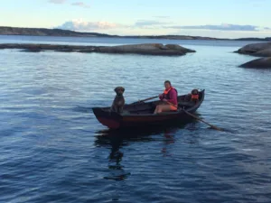 Hund vannbilde i robåten